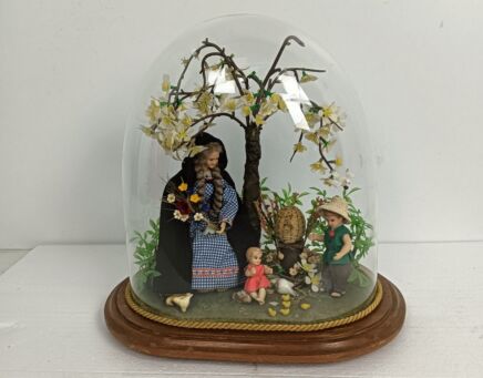 antique oval dome with hand made by Clarisse nuns wax Madonna Infant Jesus Beehive WOW