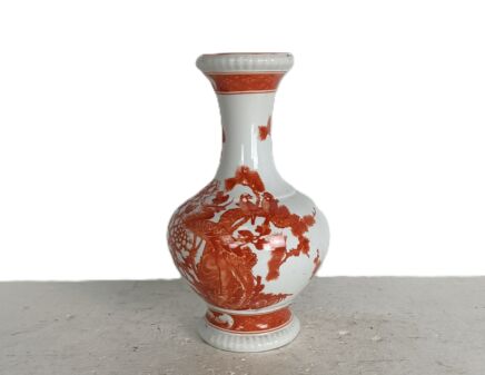 Bareuther Waldsassen Germany porcelain vase red on white birds vintage