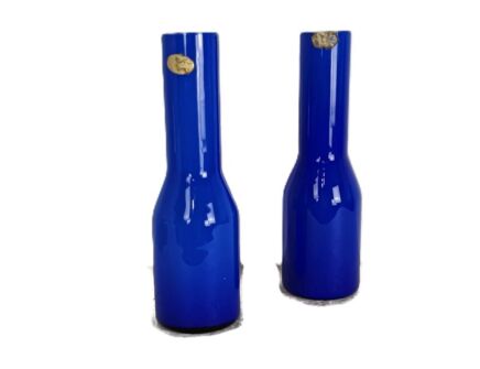 couple of blue opaline cased glass vintage Italian vases decorative