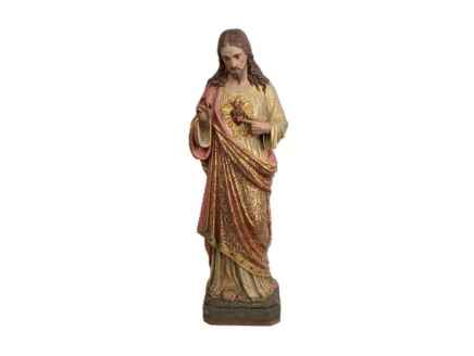 XL statue antique neo gothic hand painted plaster church Jesus Christ Holy heart WOW