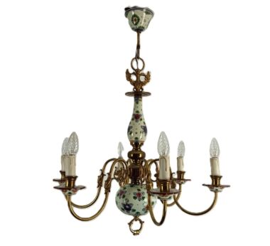 Chandelier 5 Arms Lights Ceramic Porcelain Ceramic Polychrome Delft Mid Century Country style