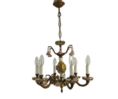 Italian Chandelier Porcelain lots of 3D flowers Romantic Gorgeous Vintage 6 lights