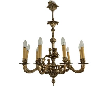 Hollywood Regency Chandelier Ornate 9 arm Putti Brass gorgeous Vintage 
