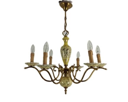 Italian Porcelain Pottery porcelain brass  Chandelier vintage 6 lights Yellow gold