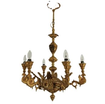Impressive Gothic Brass 6 Arm Lights Chandelier Dragons  Winged Serpents Carriatide faces WOW
