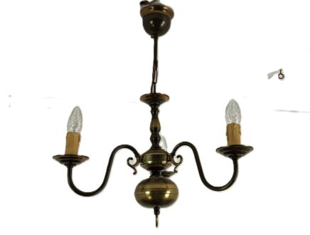 small 3 arm Massive chandelier brass Flemish Dutch style fixture vintage 70s-80s