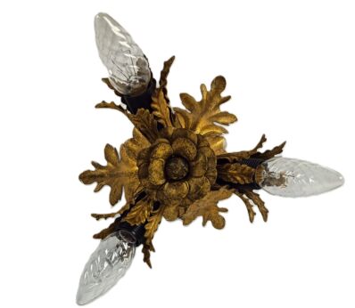 vintage gold gilded metal flush mount fixture Banci Firenze Florentine style 3 lights