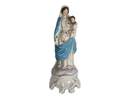 Antique statue Vieux Paris French Porcelain Madonna blue robe Infant Jesus 