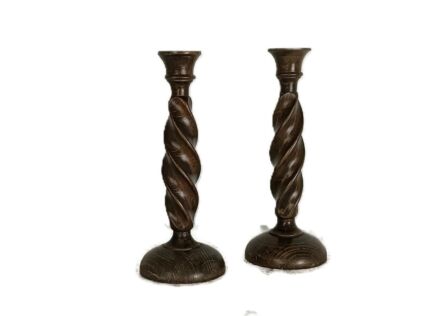Antique wooden Barley Twist Candlestick Holders, Victorian Home Decor couple