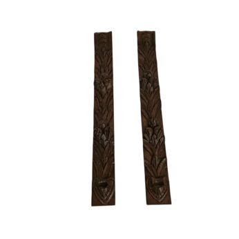 Antique 3D Carved Wooden Slats – Set of 2 Floral Hand-Carved Oak Trims