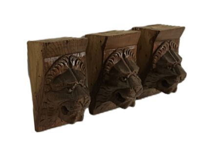 set of 3 Antique  Corbels Hand Carved Wood Architectural reclaimed Lion Heads Trims reclaimed