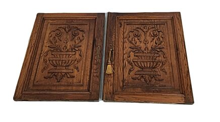 Pair of Antique Carved Wood Ornate Door Panels reclaimed architectural flower baskets