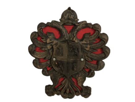 Antique Hand-Carved Wooden Coat of Arms Wall Hanging - 1920s