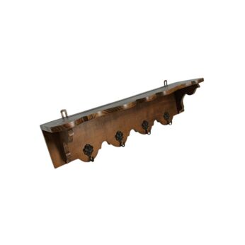 Vintage Scalloped Wood Shelf with 4 Ornate Hooks Coat Rack