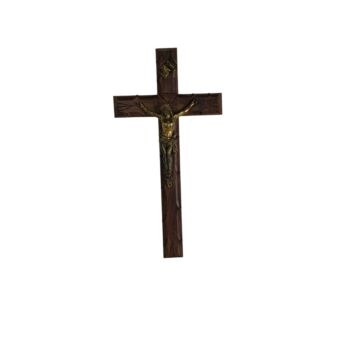 Vintage Wood & Brass Corpus Christi Hanging Crucifix