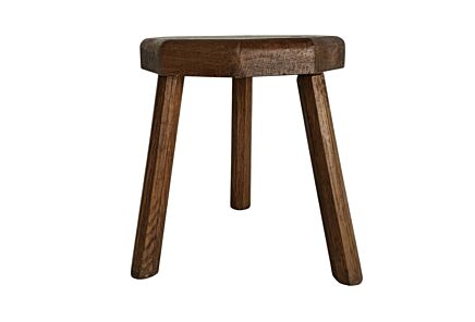 Antique Tripod Milking Stool - Rustic Carved Wood Side Table