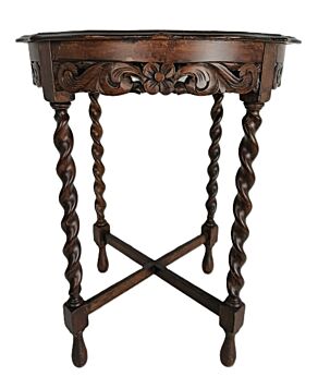 Antique Ornate Hand-Carved Wooden Barley Twist Side Table