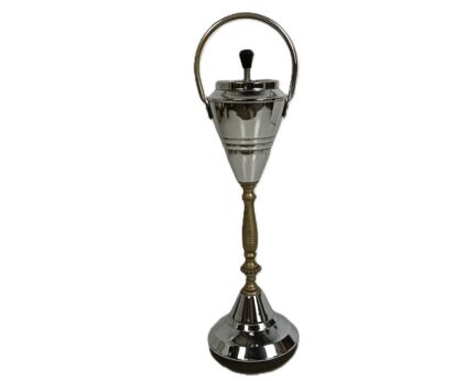 Vintage Standing Floor Push Ashtray Chrome & Brass Retro Funky Heavy Silver Toned