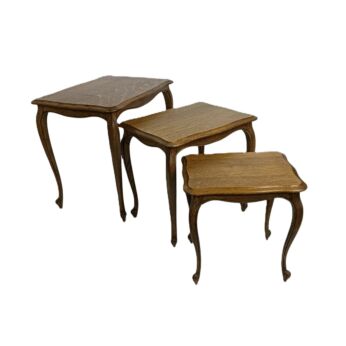 Vintage Set of 3 Stacking Nesting Tables - Louis XV Style Wood