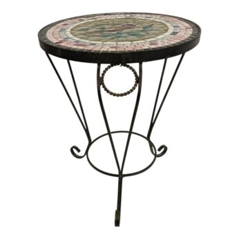 Vintage Mosaic Ceramic Bird Side Table with Wrought Iron Legs