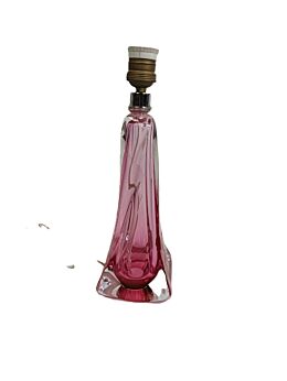 Val St Lambert Cranberry Crystal Art Glass Table Lamp, 1950s