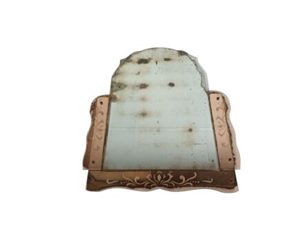 Art Deco Etched Beveled Glass Pink Mirror - Mirover Marked