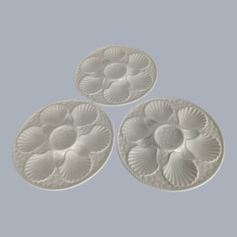 Set of 3 Longchamp Vintage White Ceramic Oyster Seafood Plates, France
