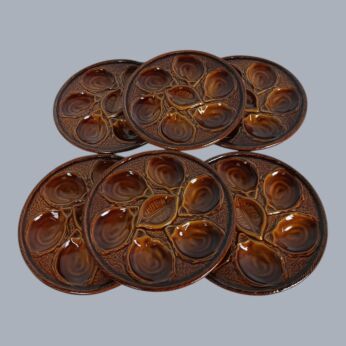 St Clement Set of 6 French Oyster seafood Lobster Plates Brown Faiance Porcelain vintage