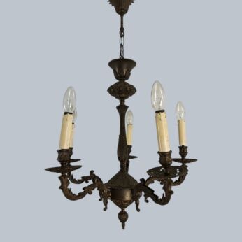 5 Arm Lights Chandelier French Revival Hollywood Regency Style Brass Ornate  vintage