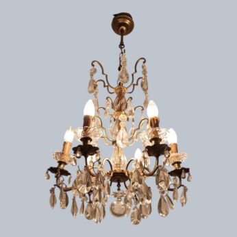 Wedding bag chandelier 6 arm lights crystal  France prisms brass  antique  fixture