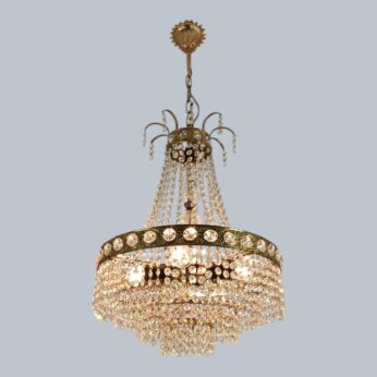 Wedding bag chandelier 4 tier 4 lights crystal d' Albret France prisms brass vintage fixture