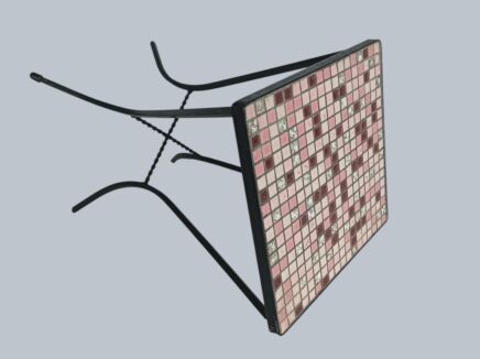 Vintage Small Side Table Plant stand Mosaic tiles Checkered pattern Wrought Iron shades of pink tiles
