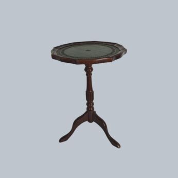 Vintage Georgian Style Tripod Wine Table with Scalloped Edge and Leather Inset Top