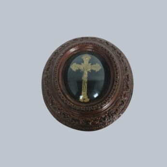 Small Antique Plaster Ornate Frame Convex Glass Crucifix