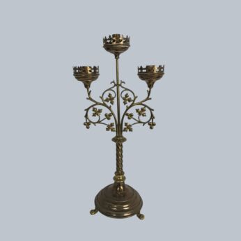 Neogothic Church Chapel Altar Brass Ornate Candle Holder Candelabra 3-Arm Antique