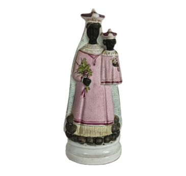 Vintage Mini Small Polychrome Black Madonna Notre Dame de Hal Porcelain Statue