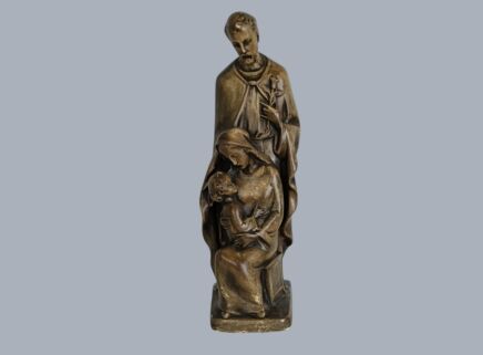 Art Deco Antique Plaster Holy Family Statue Signed Moss