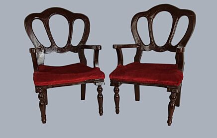 Pair of Dolls Chairs Red Velvet Wood Victorian Style for Large Dolls