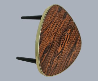 Vintage Tripod Coffee Side Wine Table Mid Century Space Age Rockabilly Brown Veneer retro