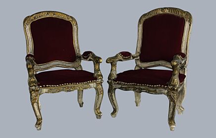 Pair of Dolls Chairs Red Velvet Wood Victorian Style for Large Dolls