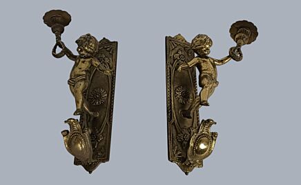 Pair  Wall Mounted Sconces Candle Holders Putti Cherub Angels  vintage gorgeous
