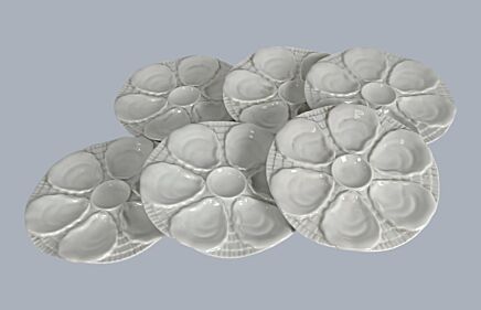 Set of 6 Oyster Plates Porcelain White  Vintage Seafood Plates Stylish Bavaria  Germany