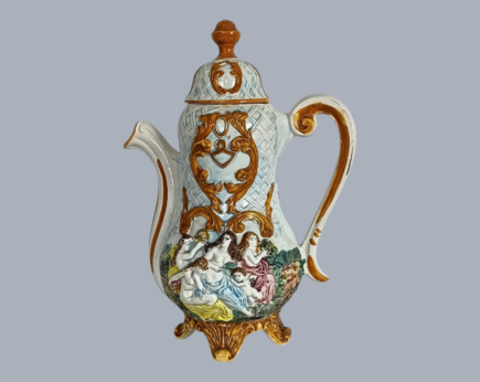 Large Capodimonte Ceramic Decanter Jug with Lid - Vintage 1950s Bas Relief Putti