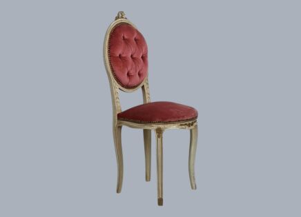 Parlor Chair French Provincial Hobnails pink Fabric Ornate Carved Wood Vintage