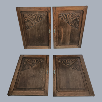 Set of 4 Large Antique Carved Oak Door Panels - 1800s Reclaimed Architectural