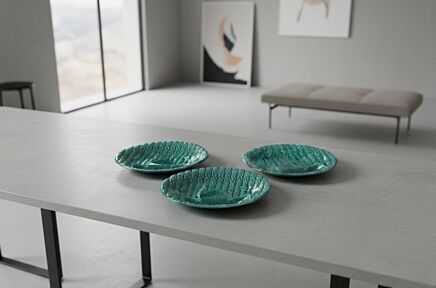 Set of 3 Green French Faïence Asparagus Plates by St Amand et Hamage, 1930s