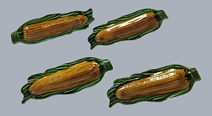 Set of 4 Corn on the Cob serving Dishes in Glazed Ceramic vintage Portugal