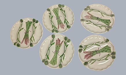Set of 5 Vintage Faience Asparagus Plates Italy