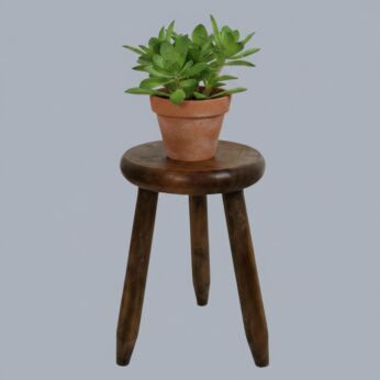 Antique Milking Stool Tripod Carved Wood Side Table Barn Style Plant Stand Pedestal