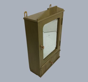 Antique Medicine Apothecary Cabinet Wall Hanging Wood Beveled Glass Khaki Green